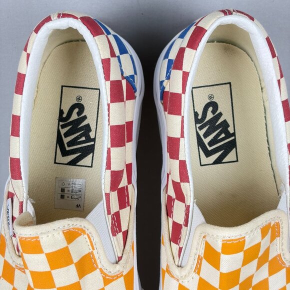 Vans Classic Slip On Checkerboard Sneakers Womens 8 Yellow Red Blue Casual - Picture 8 of 10